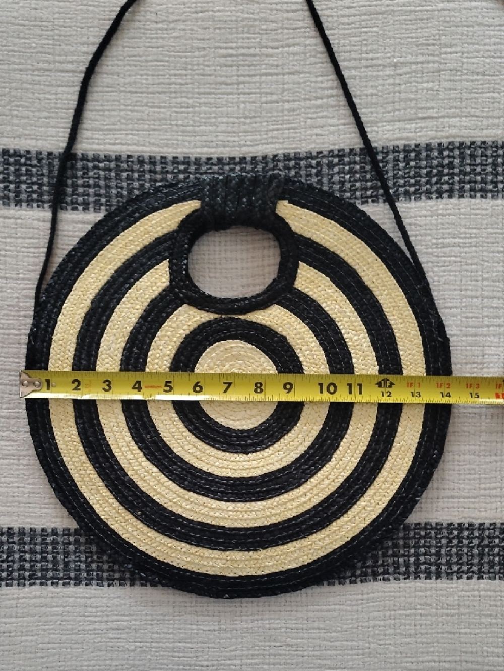 Round Black and Natural Straw Crossbody Bag - Picture 3 of 6
